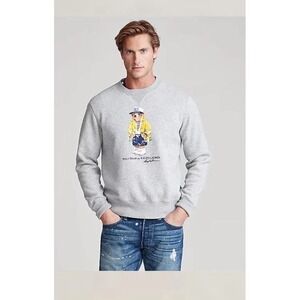 Polo Ralph Lauren Bear Men XL Long Sleeve Crewneck Sweatshirt Blue White Striped